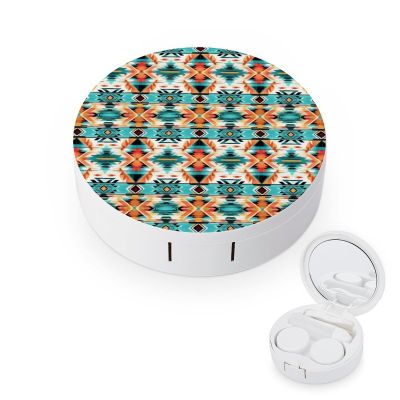 FLONTY Aztec Ethnic Pattern Print Contact Lens Case Kit Round Contact Lens Box with Mirror for Daily 3.1X3.1 In