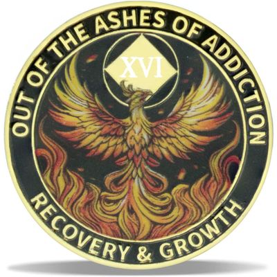 16 Year Phoenix Sobriety Coin Rebirth in Sparks NA Medallion Spiritual Token for Recovery & Clean Time Empowering NA AA Chips Gift for Men & Women
