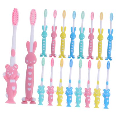GOOHOCHY 32pcs Toothbrush with Soft Bristles Cute Cartoon Animal Design Suction Cup Base for Easy Storage Gentle Toothbrushes Bulk for Oral Care and Travel