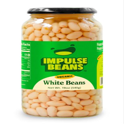 Impulse Beans 100% Organic White Beans - 3 ingredients - Recyclable, resealable glass jars, Great taste 19 Oz