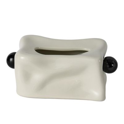 Ceramic Tissue Box Silver Pleats Geometric Spheres Black Balls Paper Napkin Tabletop Storage Container(Yellow)