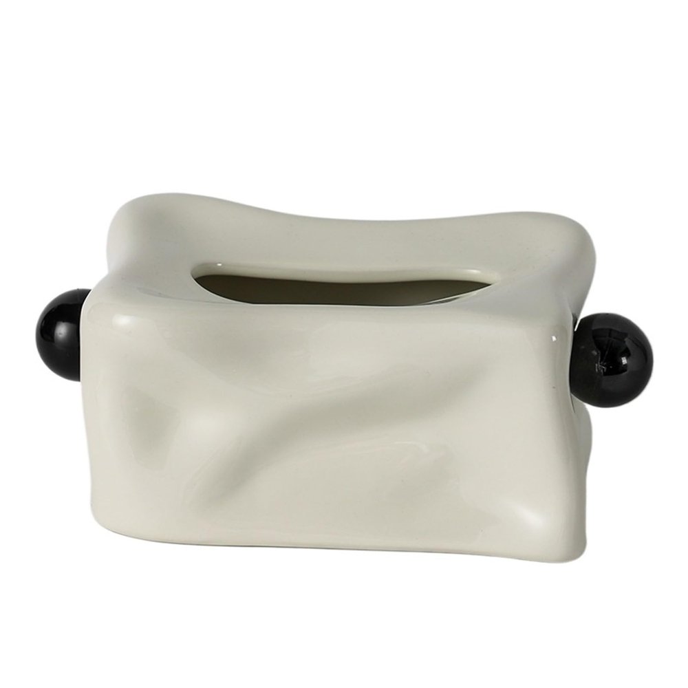 Ceramic Tissue Box Silver Pleats Geometric Spheres Black Balls Paper Napkin Tabletop Storage Container(Yellow)