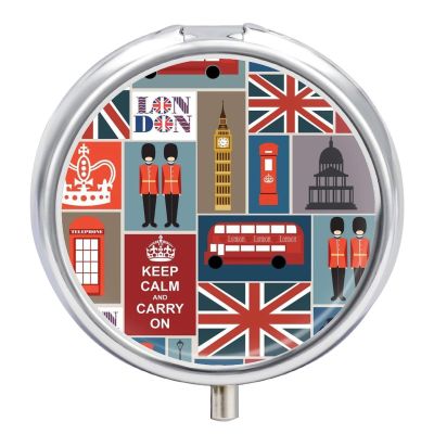 England Symbols Pill Box,3 Compartments Round Small Pills Case Moisture-Proof Portable Pill Container for Travel Vitamins Fish Oil Supplements