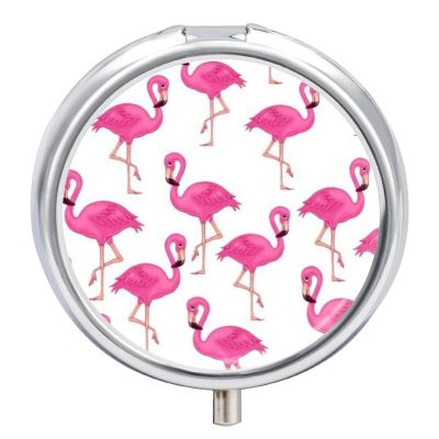 Pink Flamingo Pill Box,3 Compartments Round Small Pills Case Moisture-Proof Portable Pill Container for Travel Vitamins Fish Oil Supplements