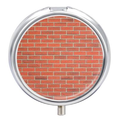 Red Brick Wall Texture Pill Box,3 Compartments Round Small Pills Case Moisture-Proof Portable Pill Container for Travel Vitamins Fish Oil Supplements