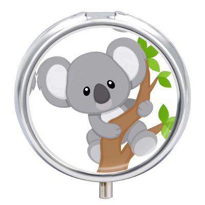 Hugging Tree Koala Pill Box,3 Compartments Round Small Pills Case Moisture-Proof Portable Pill Container for Travel Vitamins Fish Oil Supplements