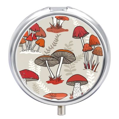 Red Mushrooms Pill Box,3 Compartments Round Small Pills Case Moisture-Proof Portable Pill Container for Travel Vitamins Fish Oil Supplements