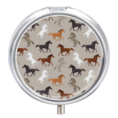 Cute Horse Pill Box,3 Compartments Round Small Pills Case Moisture-Proof Portable Pill Container for Travel Vitamins Fish Oil Supplements