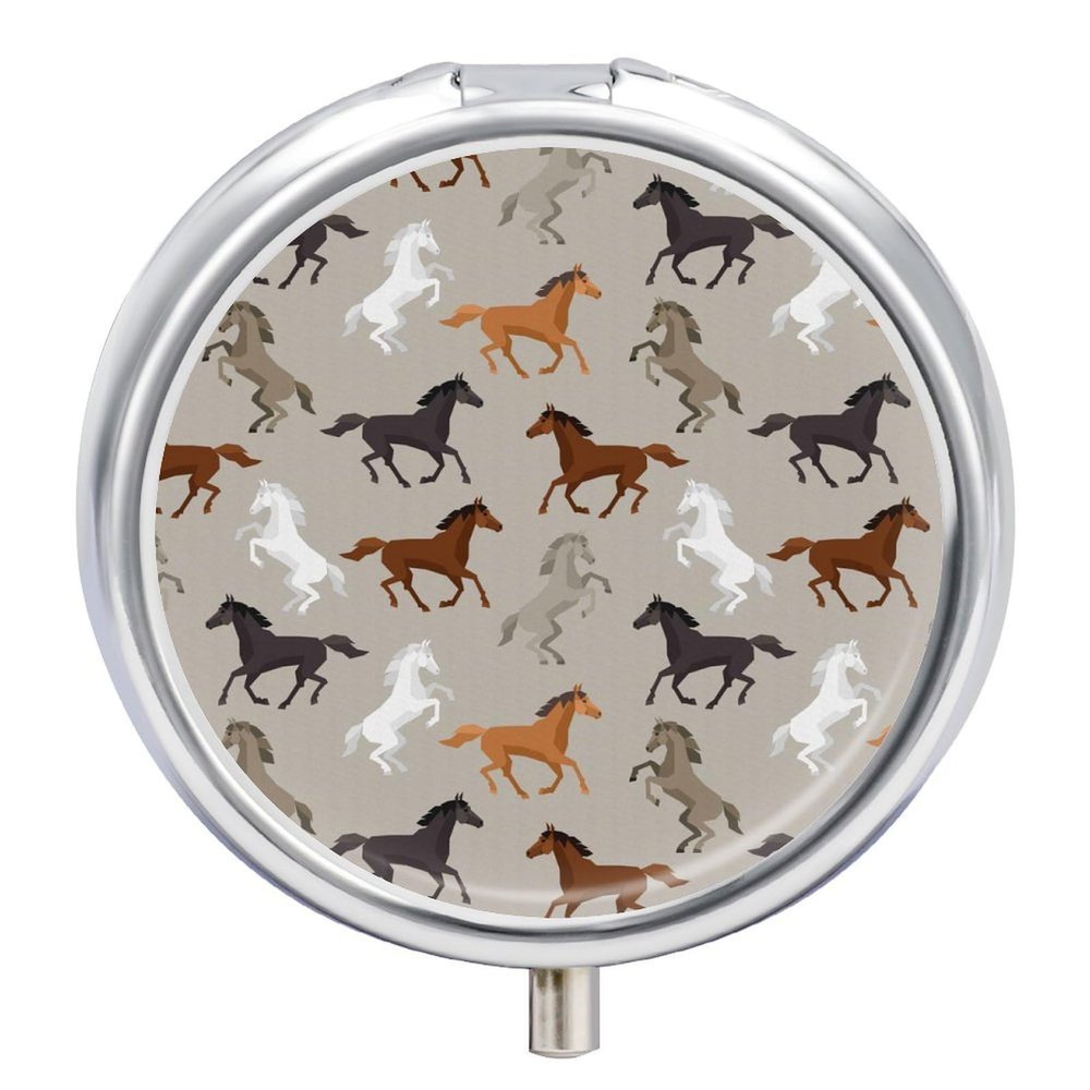 Cute Horse Pill Box,3 Compartments Round Small Pills Case Moisture-Proof Portable Pill Container for Travel Vitamins Fish Oil Supplements