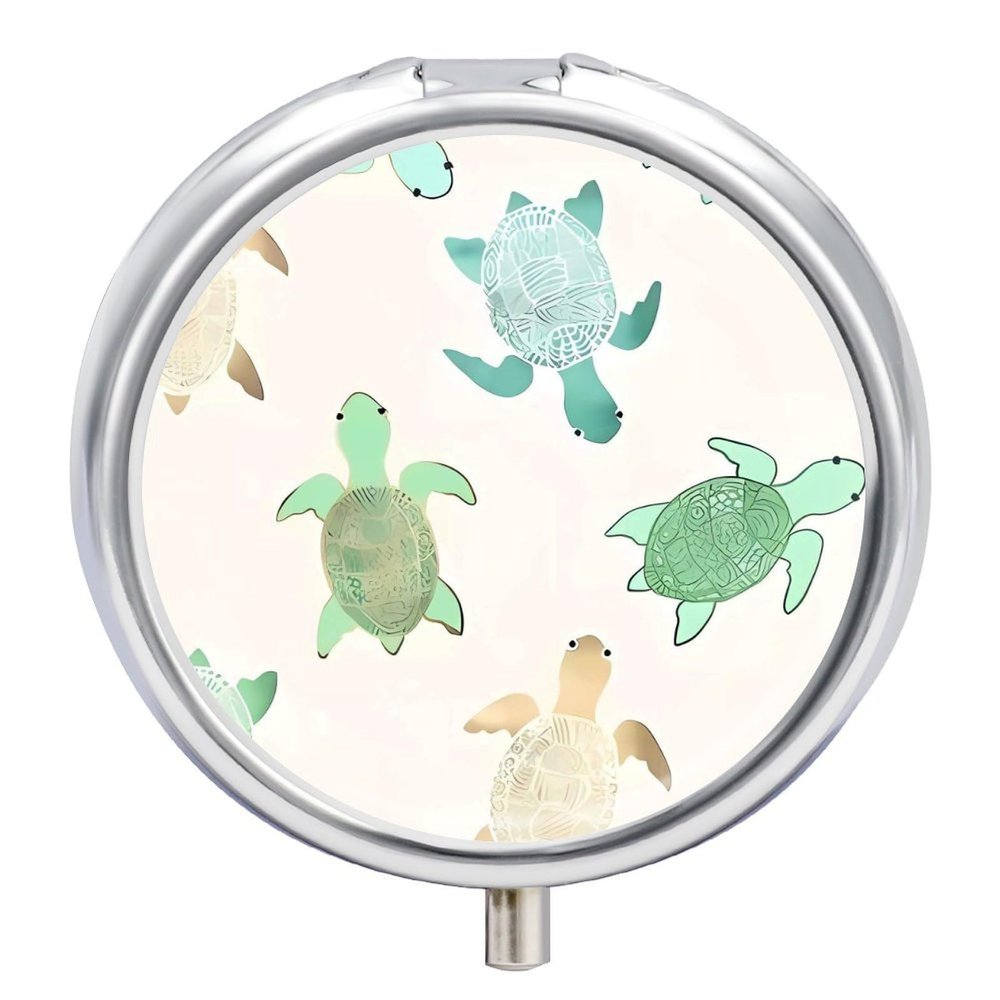 Turtle Write Pill Box,3 Compartments Round Small Pills Case Moisture-Proof Portable Pill Container for Travel Vitamins Fish Oil Supplements