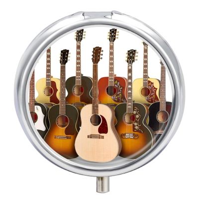 Guitar Pill Box,3 Compartments Round Small Pills Case Moisture-Proof Portable Pill Container for Travel Vitamins Fish Oil Supplements