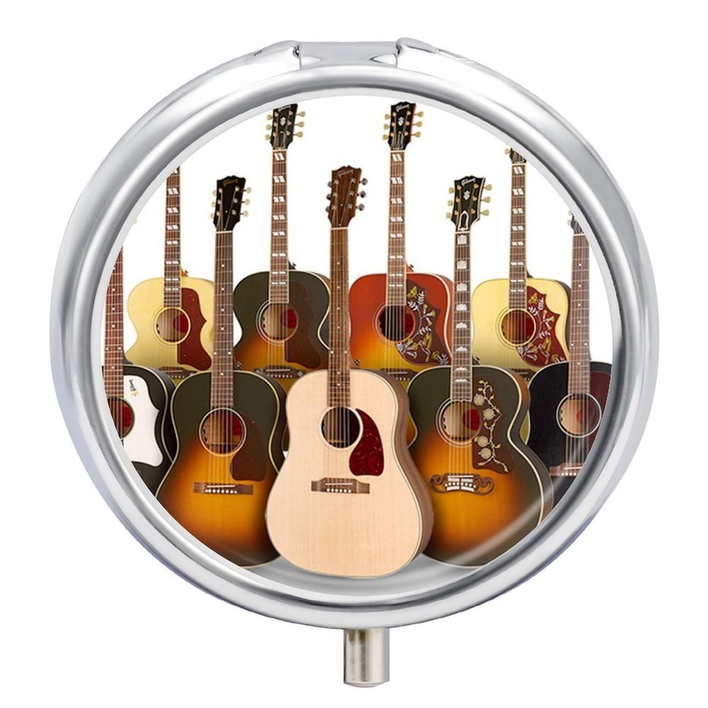 Guitar Pill Box,3 Compartments Round Small Pills Case Moisture-Proof Portable Pill Container for Travel Vitamins Fish Oil Supplements