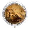 Nautical Sailing Pirate Theme Pill Box,3 Compartments Round Small Pills Case Moisture-Proof Portable Pill Container for Travel Vitamins Fish Oil Supplements view 1