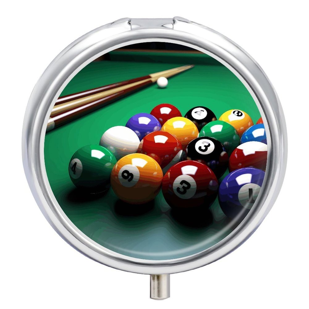 Billiards Pill Box,3 Compartments Round Small Pills Case Moisture-Proof Portable Pill Container for Travel Vitamins Fish Oil Supplements