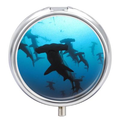 Hammerhead Sharks Pill Box,3 Compartments Round Small Pills Case Moisture-Proof Portable Pill Container for Travel Vitamins Fish Oil Supplements