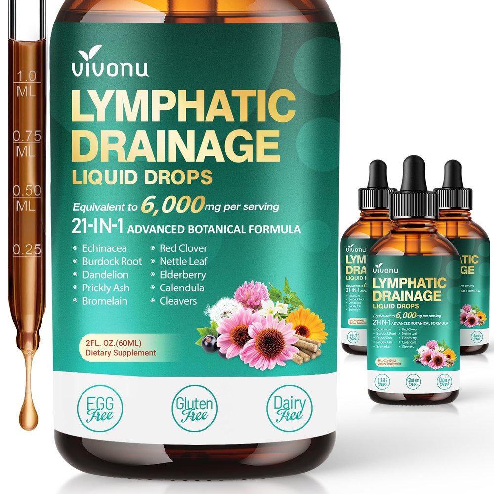 21-in-1 Lymphatic Drainage Drops for Liposomal, Immune & Lymph System Support Supplement for Women & Men with Echinacea, Dandelion, Burdock, Bromelain, Calendula, Turmeric & More, 3 Pack