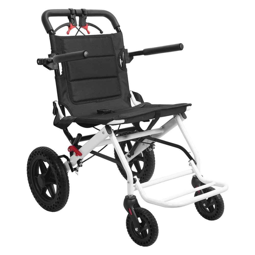 Ultra-Light 14Lbs Portable Folding Transport Wheelchair, 20 Inches Lightweight Wheelchair with Telescopic Handle & 12 Inches Rear Wheels for Adults & Seniors, 300Lbs Weight Capacity (B)