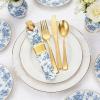 Meanplan 24 Set Blue and White Chinoiserie Flower Party Supplies Cutlery Blue Flower Pre Rolled Gold Plastic Silverware Set Spring Baby Shower Birthday Disposable Wrapped for Wedding Tea Party view 3