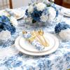Meanplan 24 Set Blue and White Chinoiserie Flower Party Supplies Cutlery Blue Flower Pre Rolled Gold Plastic Silverware Set Spring Baby Shower Birthday Disposable Wrapped for Wedding Tea Party view 4