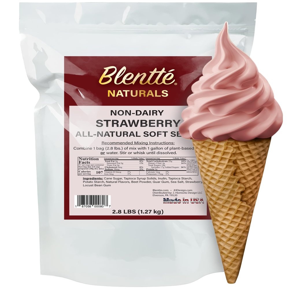 Blentte Non-Dairy Strawberry Soft Serve Mix Vegan Ice Cream Powder for Frozen Yogurt, Sorbet & Gelato Makers All-Natural Plant-Based Dessert Base for Creamy, Delicious Frozen Treats 2.8 lbs