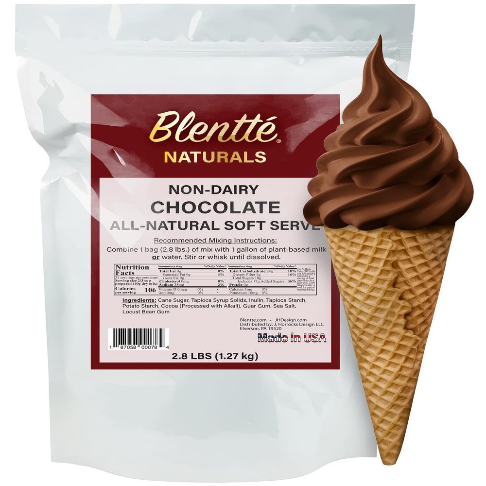 Blentte - Non-Dairy Chocolate Soft Serve Mix Vegan Ice Cream Base for Frozen Yogurt, Gelato & Dessert Makers All-Natural Plant-Based Powder for Creamy, Delicious, Low-Fat Frozen Treats 2.8 lbs
