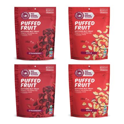 Made In Nature Organic Puffed Fruit, Favorites Pack (Pack of 4) 2 Strawberry, 2 Apple, Air-Dried & Crispy, No Added Sugar, Gluten Free, Simple Ingredients