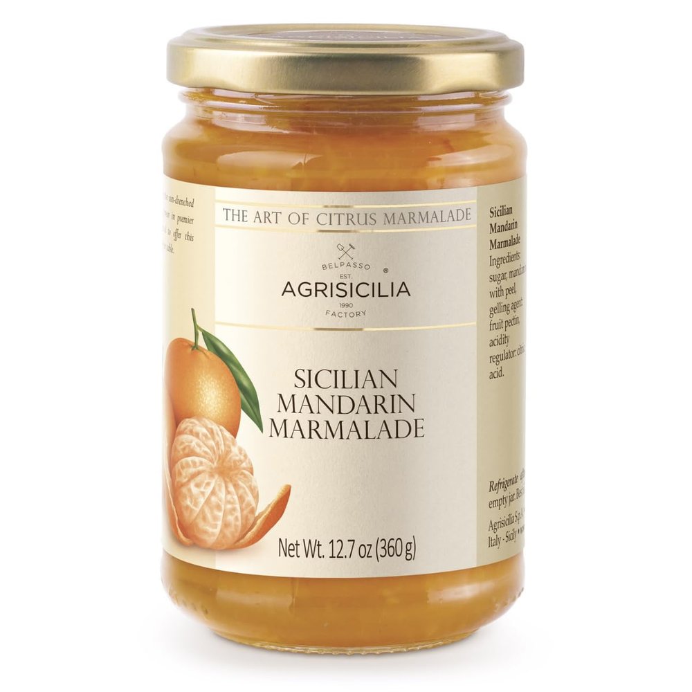 Agrisicilia Sicilian Mandarin Marmalade Authentic Italian Citrus Jam with Fruit Peel, Made in Sicily, 12.7 oz (360 g) Glass Jar