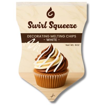 SwirlSqueeze by KIDU Pantry Microwaveable Drizzle Pouch with 6oz White Merckens Melting Wafers Simply Microwave, Snip, and Drizzle | 2 Pack