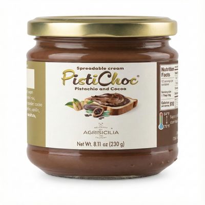 Agrisicilia Pistachio & Cocoa Cream Spread Italian Chocolate Pistachio Spreadable Dessert, 230 g Glass Jar, Made in Sicily