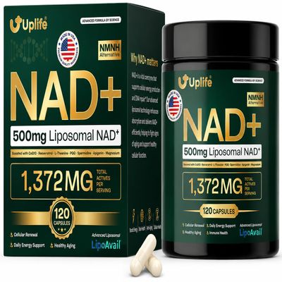 UPLIFE NAD+ Supplement 1,372mg Liposomal NAD+ with CoQ10, Resveratrol, Spermidine, L-Theanine, Apigenin & PQQ NMNH Alternative Booster for Cellular Energy, Healthy Aging, Immune Health 120 Capsules