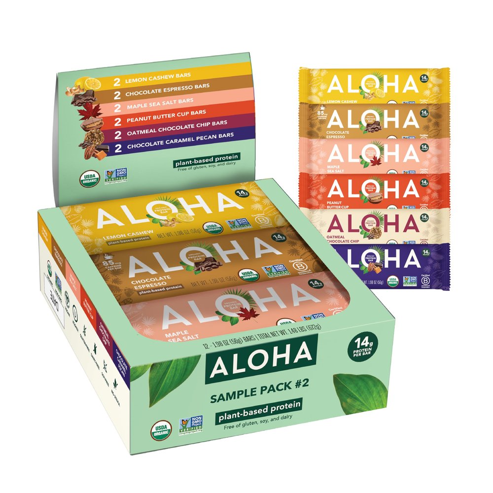 ALOHA Organic Plant Based Protein Bars - Sampler Pack 2nd Edition - 12 Bars, Vegan, Low Sugar, Gluten-Free, Paleo, Low Carb, Non-GMO, No Stevia, No Erythritol