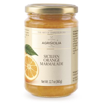 Agrisicilia Sicilian Orange Marmalade Authentic Italian Citrus Jam with Fruit Peel, Made in Sicily, 12.7 oz Glass Jar