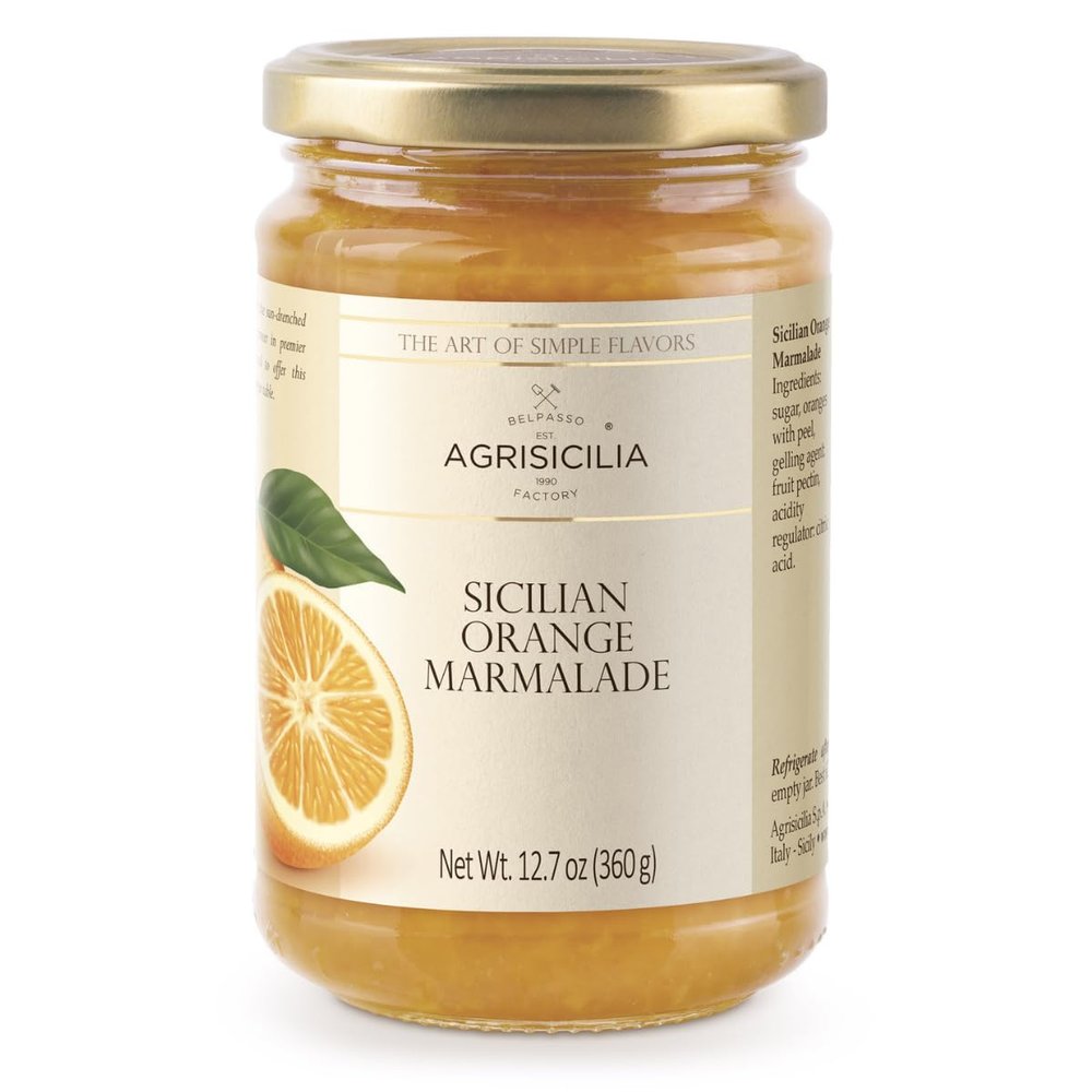 Agrisicilia Sicilian Orange Marmalade Authentic Italian Citrus Jam with Fruit Peel, Made in Sicily, 12.7 oz Glass Jar