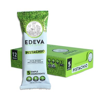 EDEVA Unsinful Pleasures Date Based Wellness Snack Barts, 2.5oz bar - 12 Count (Pistachio)