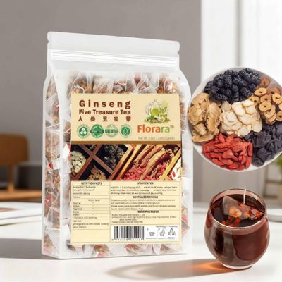 Ginseng Five Treasures Tea - Kidney Tea Formula with Ginseng, Goji, Red Dates, Natural Detox Herbal Tea for Immunity & Stamina (46 Teabags)