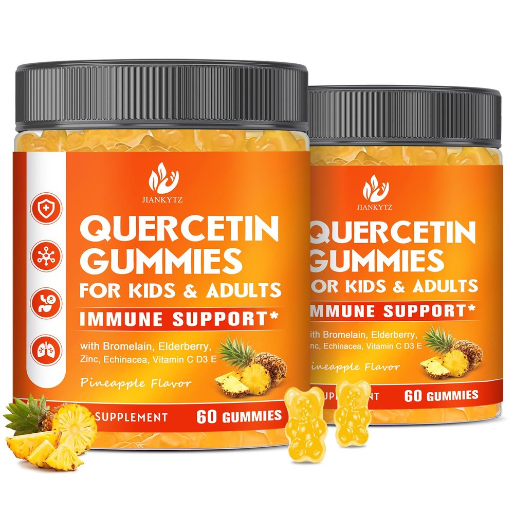 (2 Pack) Sugar Free Quercetin with Bromelain Gummies for Kids & Adult - Immune, Antioxidant, Seasonal Support, 1000mg Quercetin Supplements with Bromelain, Zinc, Elderberry, Vitamin C D3 E, 120 Count