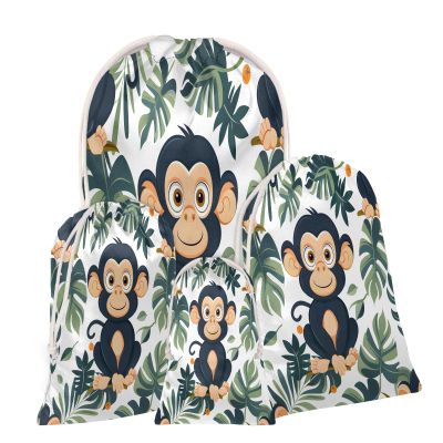 Aglebo Tropical Tree Monkeys Reusable Christmas Gift Bag Set with Drawstring 30" x 20" Xmas Treats Bags Funny Design for Party Birthday Xmas Presents Wrapping Bags (1 Pack)