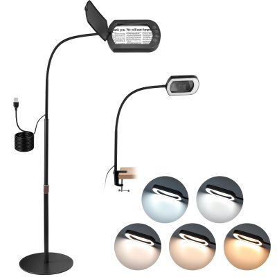 COLFULINE 10X Magnifying Glass Floor Lamp 5 Color Mode & Stepless Dimming