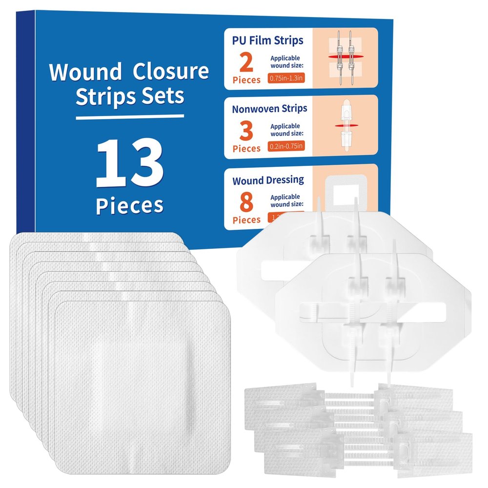 Wound Closure Strips Kit 13 Pack Emergency Butterfly Bandages 3 Types Stitchless Laceration Closure Bandaids Zip Stitch for Outdoor