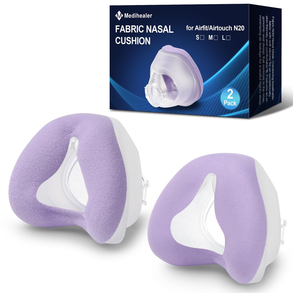 2 PCS Nasal Cushion for AirFit N20(M),1 pc Soft Fabric Nasal Cushion and 1 pc Velvet-Lined CPAP Nasal Mask Cushion for AirTouch N20, Soft Fabric for All Seasons, Velvet-Lined for Fall/Winter(Purple)