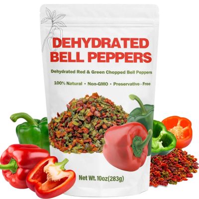 10oz Dehydrated Bell Peppers Flakes - Dehydrated Red & Green Chopped Bell Pepper, Dried Mixed Peppers for Cooking, Soup, Salad, Pasta, Stir-Fry, Omelet