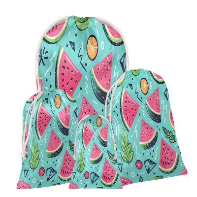 Aglebo Watercolor Watermelon Orange Leaf Reusable Christmas Gift Bag Set with Drawstring 21" x 16" Xmas Treats Bags Funny Design for Party Birthday Xmas Presents Wrapping Bags (1 Pack)