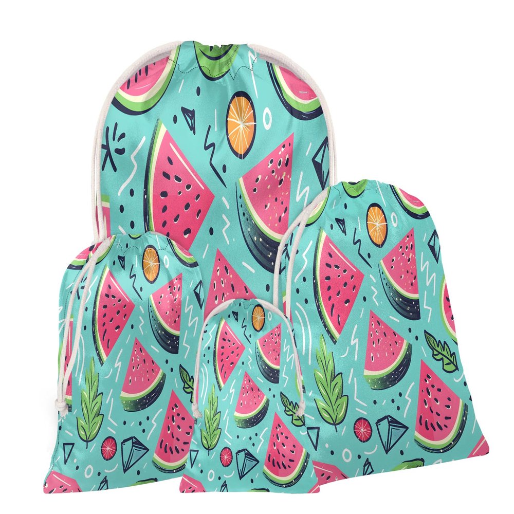 Aglebo Watercolor Watermelon Orange Leaf Reusable Christmas Gift Bag Set with Drawstring 21" x 16" Xmas Treats Bags Funny Design for Party Birthday Xmas Presents Wrapping Bags (1 Pack)