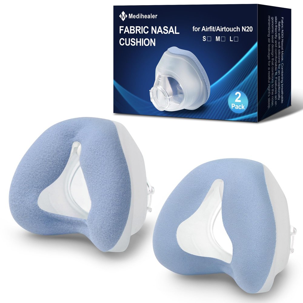 2 PCS Nasal Cushion for AirFit N20(S),1 pc Soft Fabric Nasal Cushion and 1 pc Velvet-Lined CPAP Nasal Mask Cushion for AirTouch N20, Soft Fabric for All Seasons, Velvet-Lined for Fall/Winter(Blue)