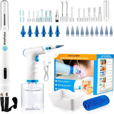 Ear Wax Removal, Earwax Removal Kit with Camera 500ml Ear Cleaner Kit with HD Display & 4 Pressure Settings, Safe and Effective Ear Flush Kit with Ear Cleaner - Includes Basin, Towel & 16 Tips