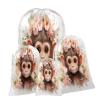 Aglebo Watercolor Monkey Wreath Reusable Christmas Gift Bag Set with Drawstring 12" x 8" Xmas Treats Bags Funny Design for Party Birthday Xmas Presents Wrapping Bags (1 Pack) view 1