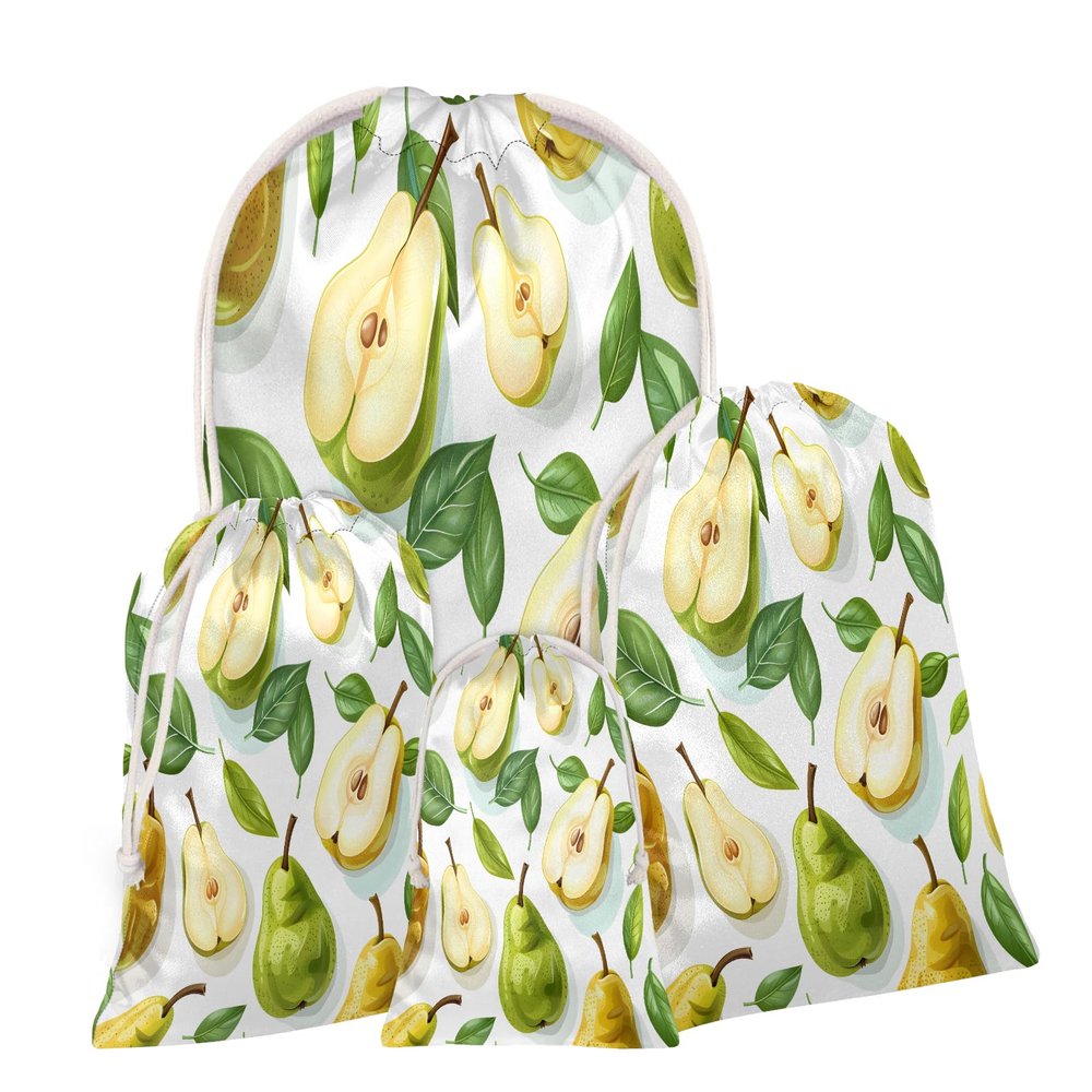 Aglebo Watercolor Pears Reusable Christmas Gift Bag Set with Drawstring 30" x 20" Xmas Treats Bags Funny Design for Party Birthday Xmas Presents Wrapping Bags (1 Pack)