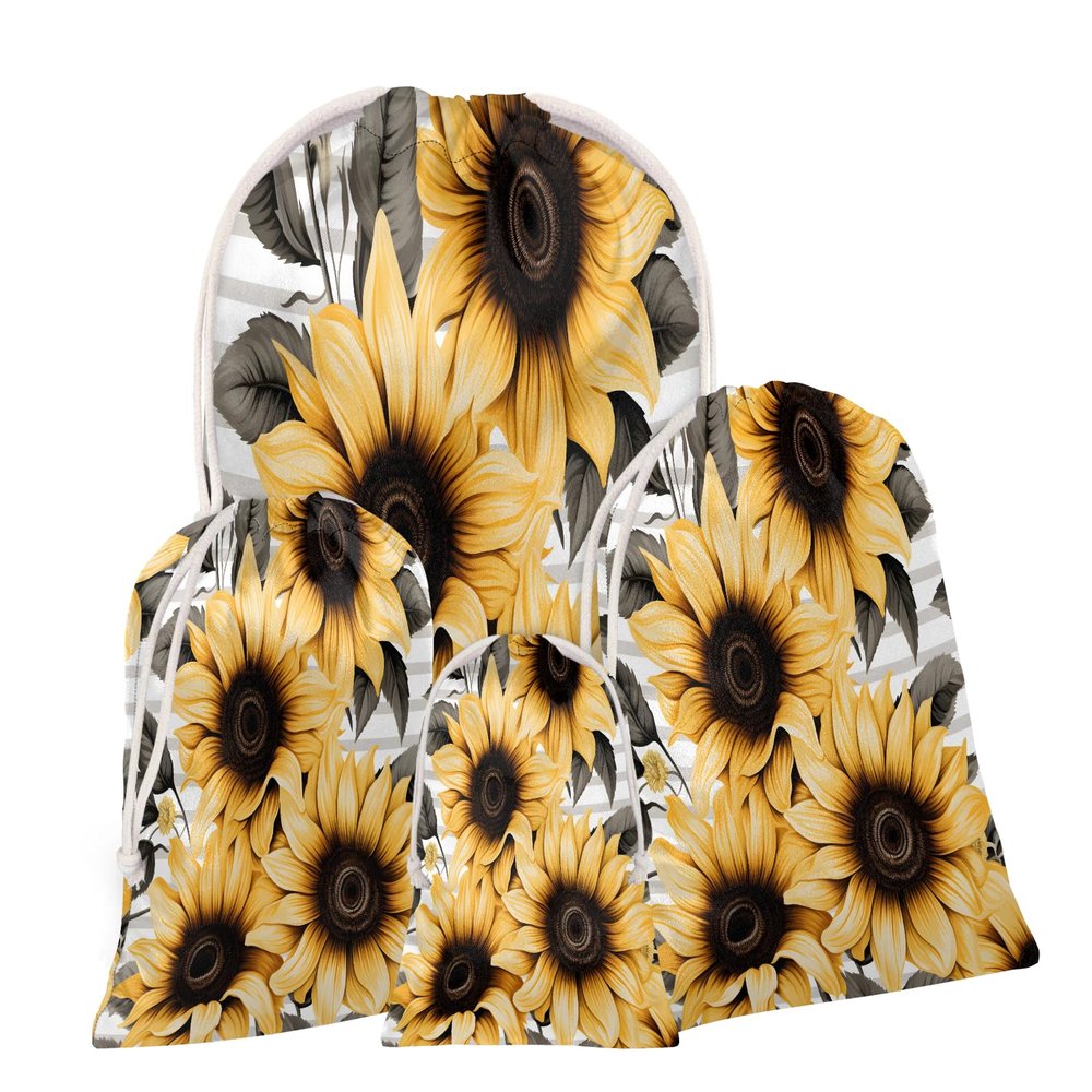 Aglebo Striped Abstract Sunflower Reusable Christmas Gift Bag Set with Drawstring 16" x 12" Xmas Treats Bags Funny Design for Party Birthday Xmas Presents Wrapping Bags (1 Pack)