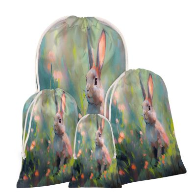 Aglebo Watercolour Grass Rabbit Reusable Christmas Gift Bag Set with Drawstring 40" x 52" Xmas Treats Bags Funny Design for Party Birthday Xmas Presents Wrapping Bags (1 Pack)