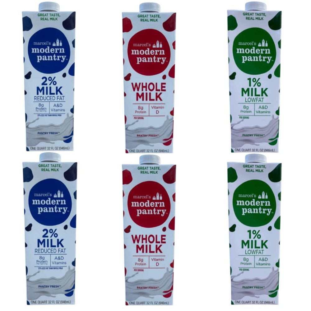 Convenient Shelf-Stable Milk 6-Pack Includes 2%, 1%, and Whole Milk 32oz Cartons for Travel, Cooking, and Everyday Use